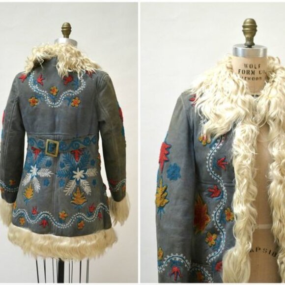 Afghan Shearling Embroidered Coat 70s - Picture 3 of 12